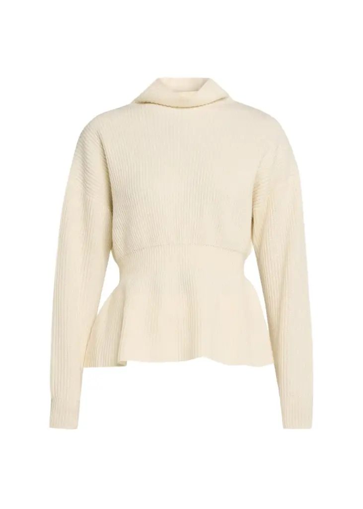 Mock-Neck Cinched-Waist Peplum Sweater Mock-Neck Cinched-Waist Peplum Sweater