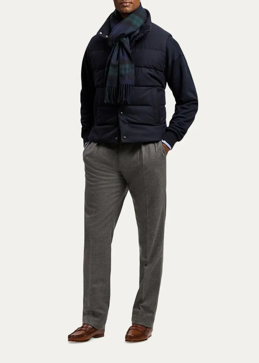 Ralph Lauren Purple Label Men's Plaid Cashmere Fringe Scarf | Thumbnail 2