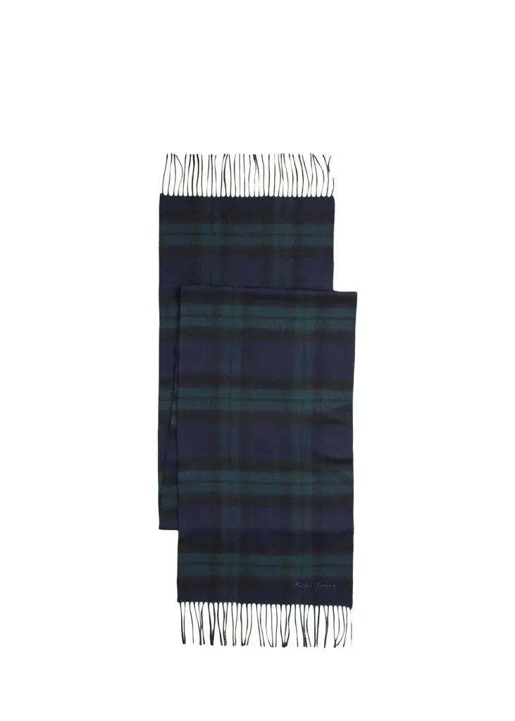 Ralph Lauren Purple Label Men's Plaid Cashmere Fringe Scarf