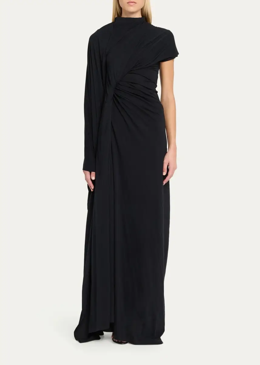 Balenciaga Asymmetric Twisted Drape Jersey Maxi Dress | Thumbnail 2 Balenciaga Asymmetric Twisted Drape Jersey Maxi Dress | Thumbnail 2
