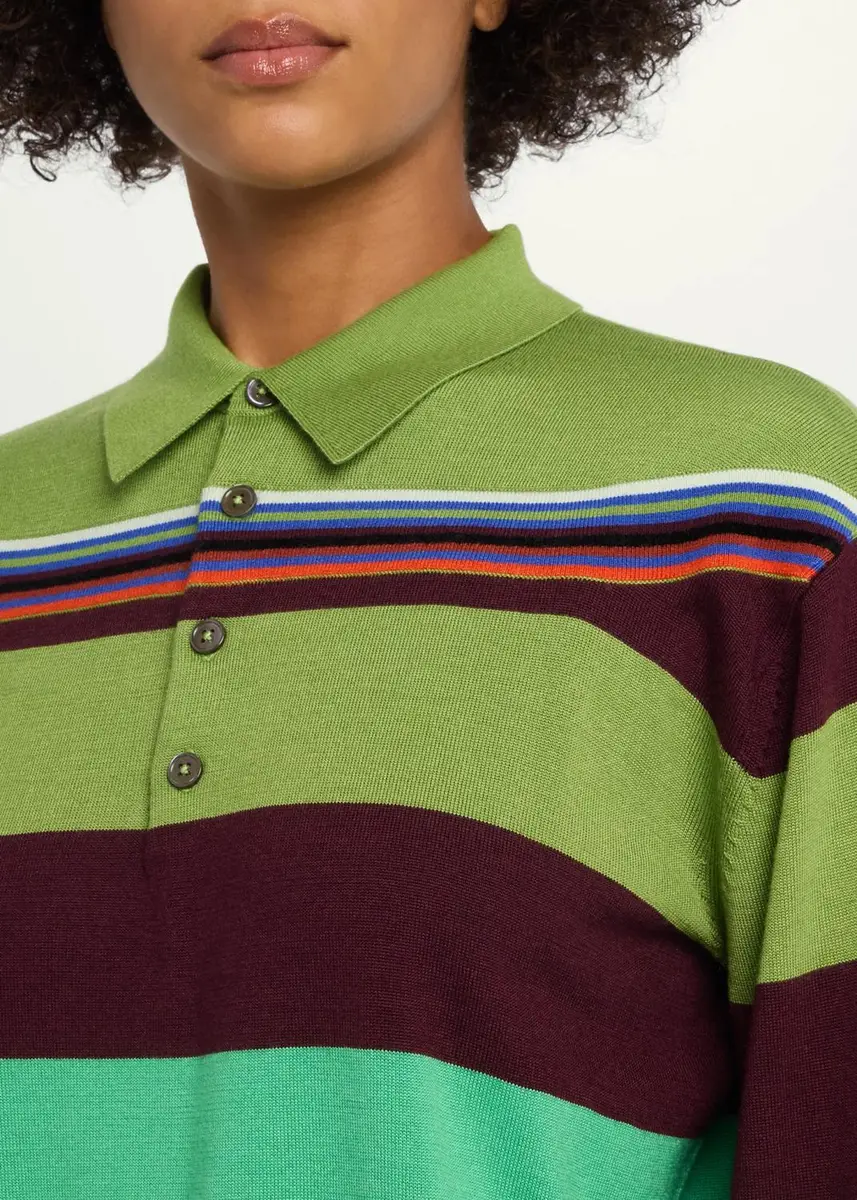Christopher John Rogers Big Striped Wool-Silk Long-Sleee Polo Sweater | Thumbnail 5 Christopher John Rogers Big Striped Wool-Silk Long-Sleee Polo Sweater | Thumbnail 5