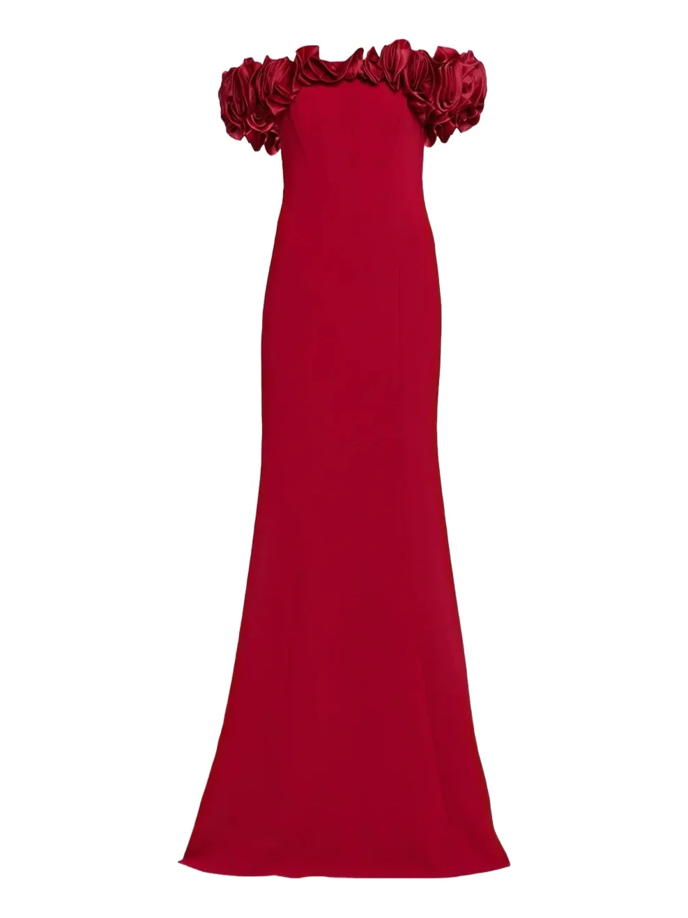 Rickie Freeman for Teri Jon Ruffle Off-Shoulder Crepe Gown