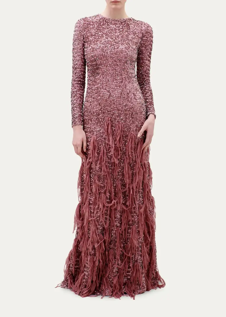 Silvia Tcherassi Bilal Sequined Long-Sleeve Tassel Trumpet Maxi Dress | Thumbnail 2 Silvia Tcherassi Bilal Sequined Long-Sleeve Tassel Trumpet Maxi Dress | Thumbnail 2