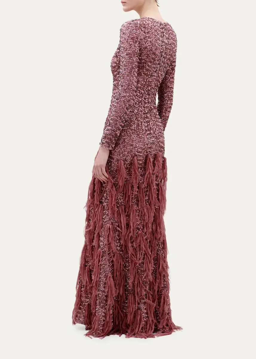 Silvia Tcherassi Bilal Sequined Long-Sleeve Tassel Trumpet Maxi Dress | Thumbnail 3 Silvia Tcherassi Bilal Sequined Long-Sleeve Tassel Trumpet Maxi Dress | Thumbnail 3