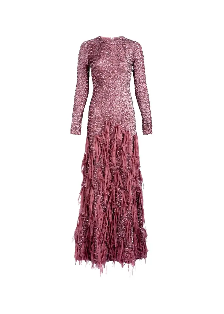 Bilal Sequined Long-Sleeve Tassel Trumpet Maxi Dress Bilal Sequined Long-Sleeve Tassel Trumpet Maxi Dress