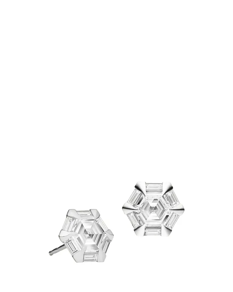 Paul Morelli 18K White Gold Moderne Diamond Hex Stud Earrings