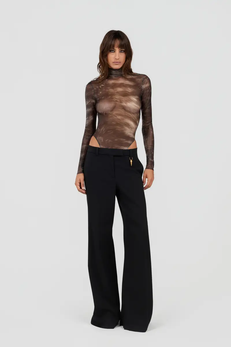 Roberto Cavalli Silver Fur Printed Laminated Tulle Bodysuit | Thumbnail 6 Roberto Cavalli Silver Fur Printed Laminated Tulle Bodysuit | Thumbnail 6
