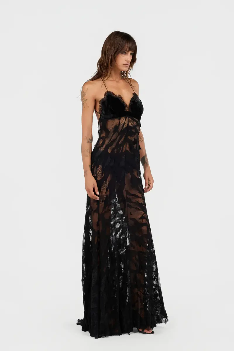 Roberto Cavalli Black Chantilly Lace Evening Dress | Thumbnail 2 Roberto Cavalli Black Chantilly Lace Evening Dress | Thumbnail 2