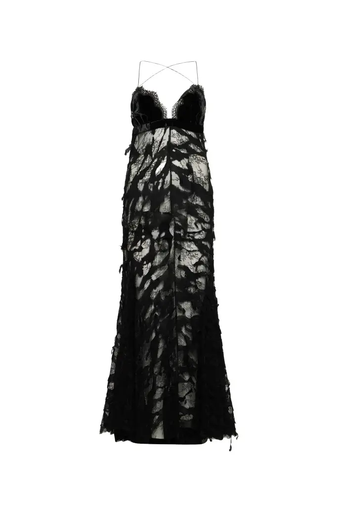 Roberto Cavalli Black Chantilly Lace Evening Dress