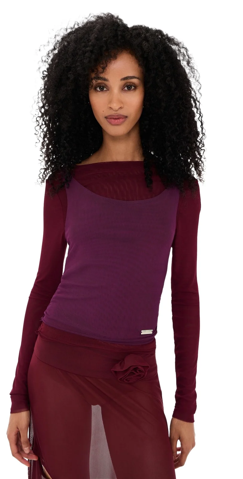 House of Sunny Double Layer Long Sleeve Mesh Top