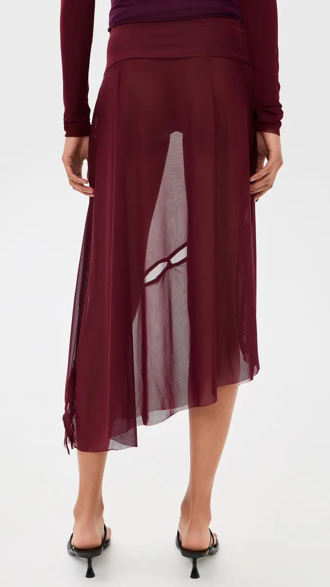 House of Sunny Asymmetric Mesh Skirt with Flower Applique Burgundy | Thumbnail 3 House of Sunny Asymmetric Mesh Skirt with Flower Applique Burgundy | Thumbnail 3