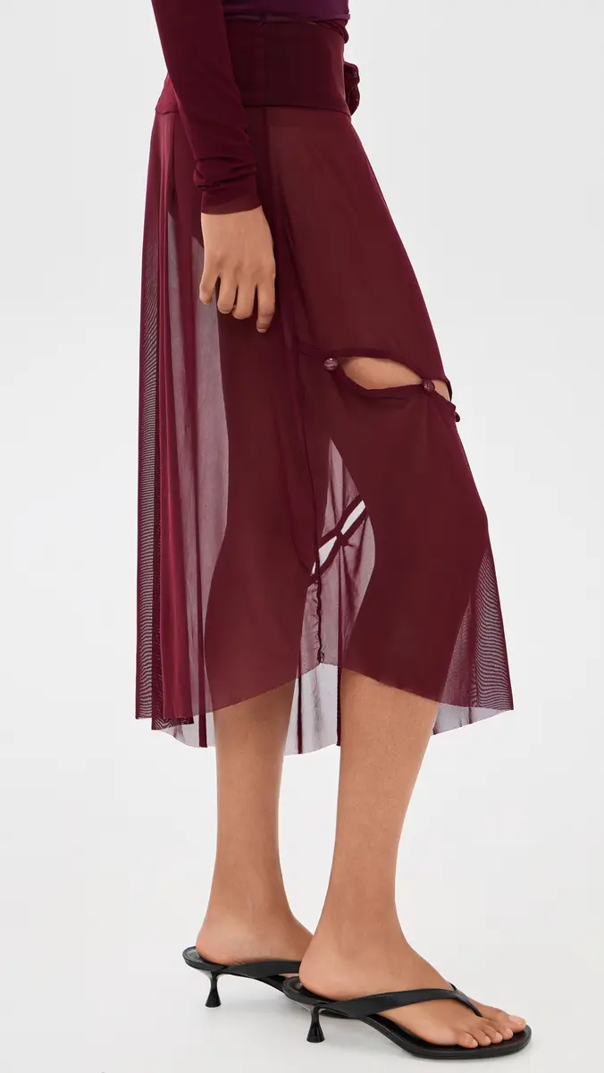 House of Sunny Asymmetric Mesh Skirt with Flower Applique Burgundy | Thumbnail 4 House of Sunny Asymmetric Mesh Skirt with Flower Applique Burgundy | Thumbnail 4