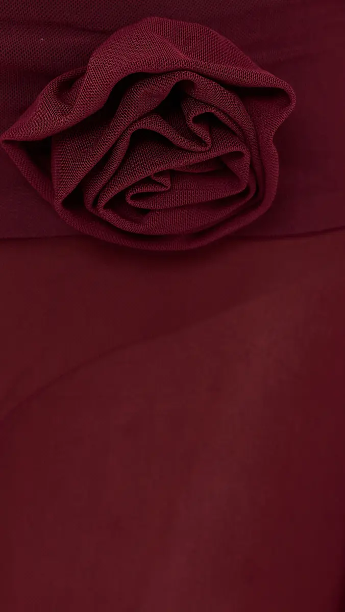 House of Sunny Asymmetric Mesh Skirt with Flower Applique Burgundy | Thumbnail 6 House of Sunny Asymmetric Mesh Skirt with Flower Applique Burgundy | Thumbnail 6
