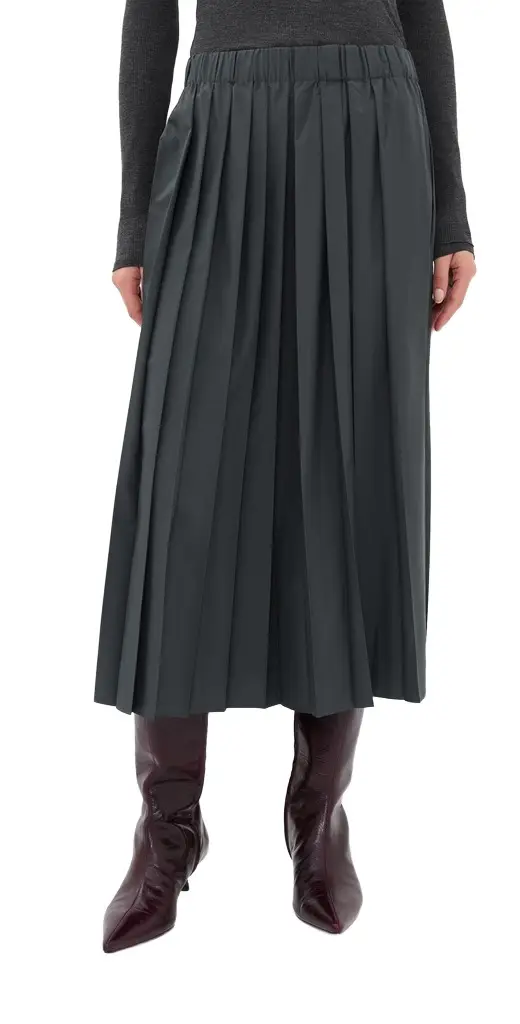 Tibi Nylon Pleated Midi Skirt