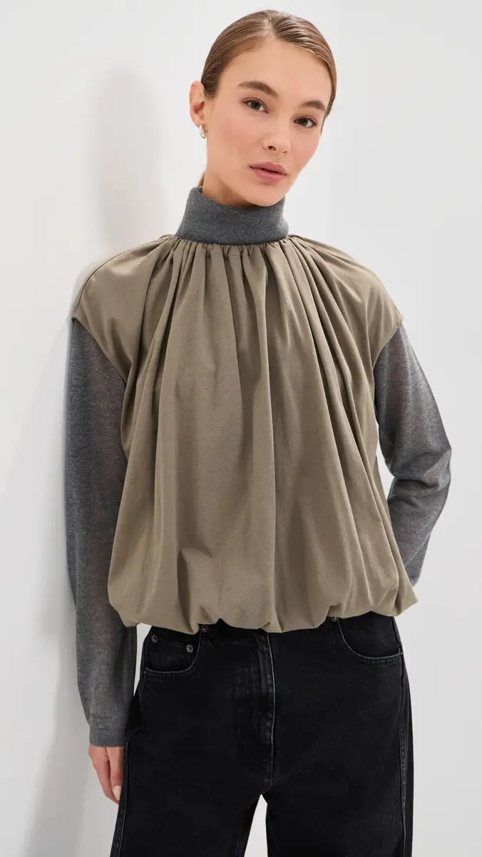 Tibi T-Shirt Program Shirred Neck Circular Top | Thumbnail 2 Tibi T-Shirt Program Shirred Neck Circular Top | Thumbnail 2