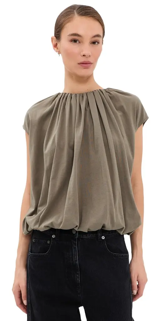 Tibi T-Shirt Program Shirred Neck Circular Top