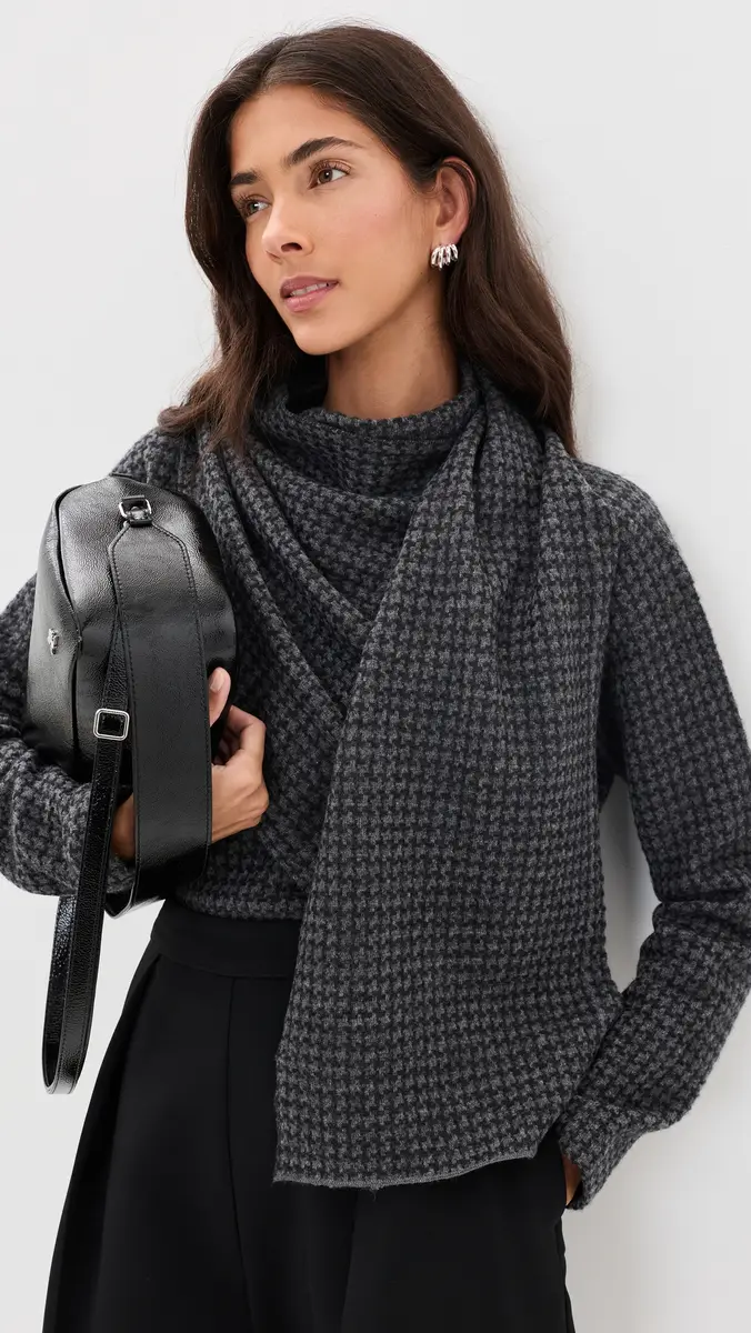 Vince Draped Scarf Houndstooth Sweater | Thumbnail 2 Vince Draped Scarf Houndstooth Sweater | Thumbnail 2