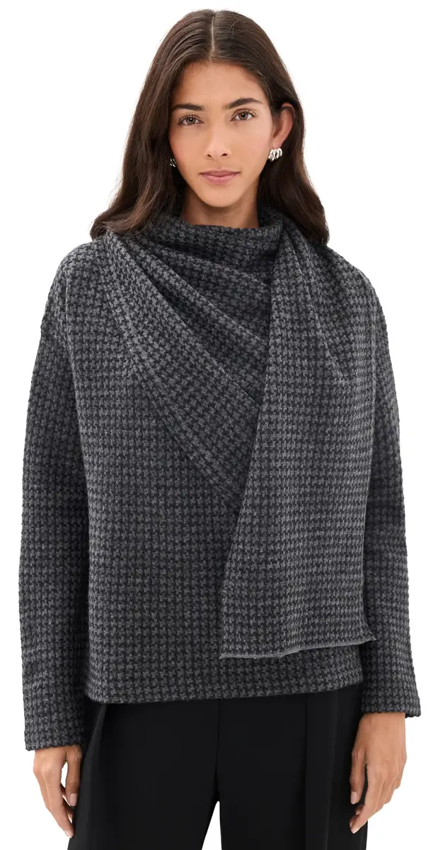 Vince Draped Scarf Houndstooth Sweater