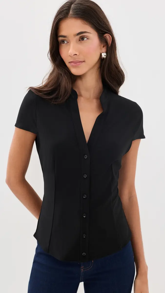 Alice + Olivia Freya Fitted Cap Sleeve Button Down Blouse | Thumbnail 2 Alice + Olivia Freya Fitted Cap Sleeve Button Down Blouse | Thumbnail 2