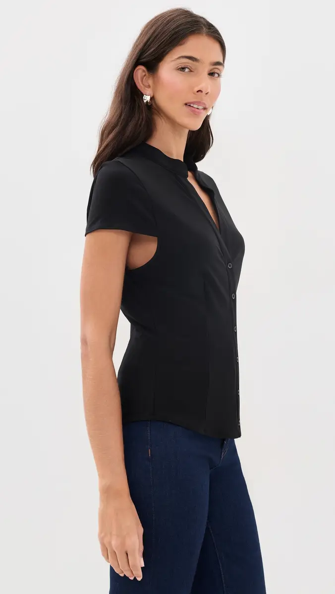 Alice + Olivia Freya Fitted Cap Sleeve Button Down Blouse | Thumbnail 4 Alice + Olivia Freya Fitted Cap Sleeve Button Down Blouse | Thumbnail 4