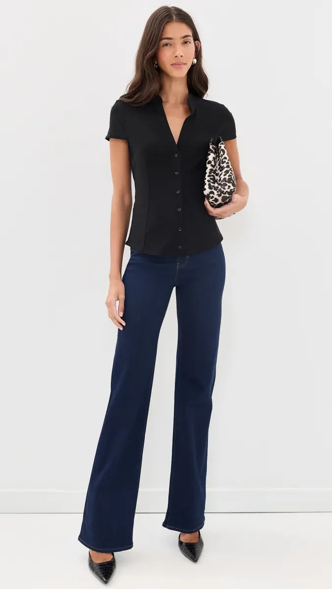 Alice + Olivia Freya Fitted Cap Sleeve Button Down Blouse | Thumbnail 5 Alice + Olivia Freya Fitted Cap Sleeve Button Down Blouse | Thumbnail 5