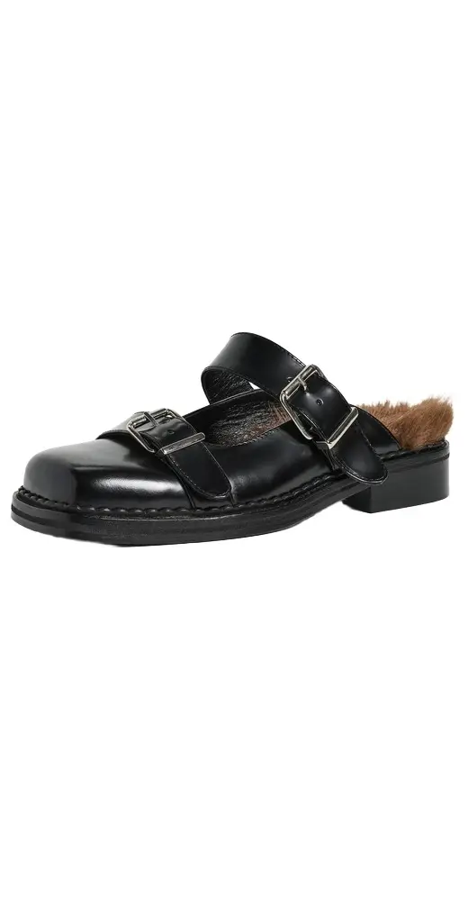 Simone Rocha Faux Fur Lined Buckle Mary Jane Mules
