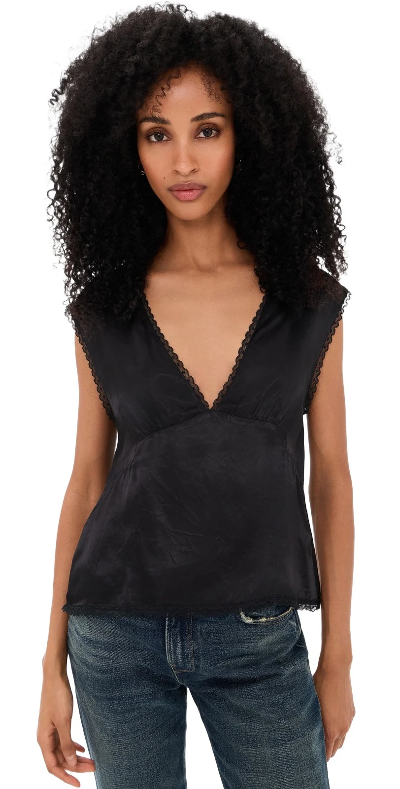 VRG GRL Flores Satin Top Black Black