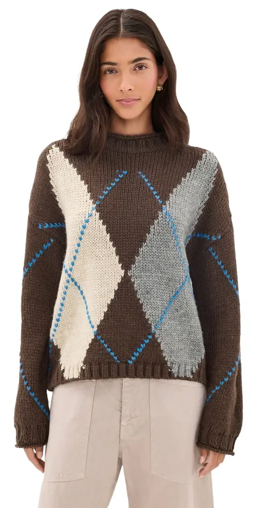 Moon River Argyle Roll Neck Sweater Top