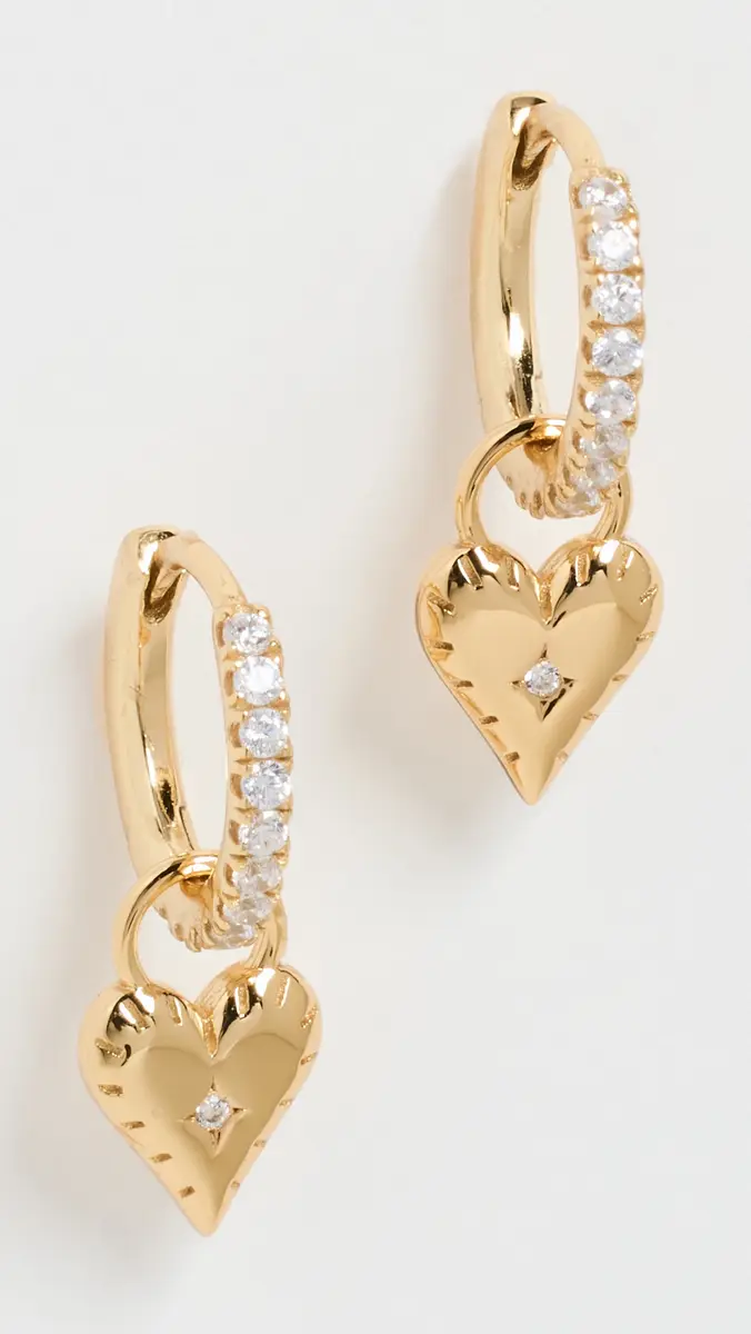 Shashi 14k Heart Charm Huggies | Thumbnail 2 Shashi 14k Heart Charm Huggies | Thumbnail 2
