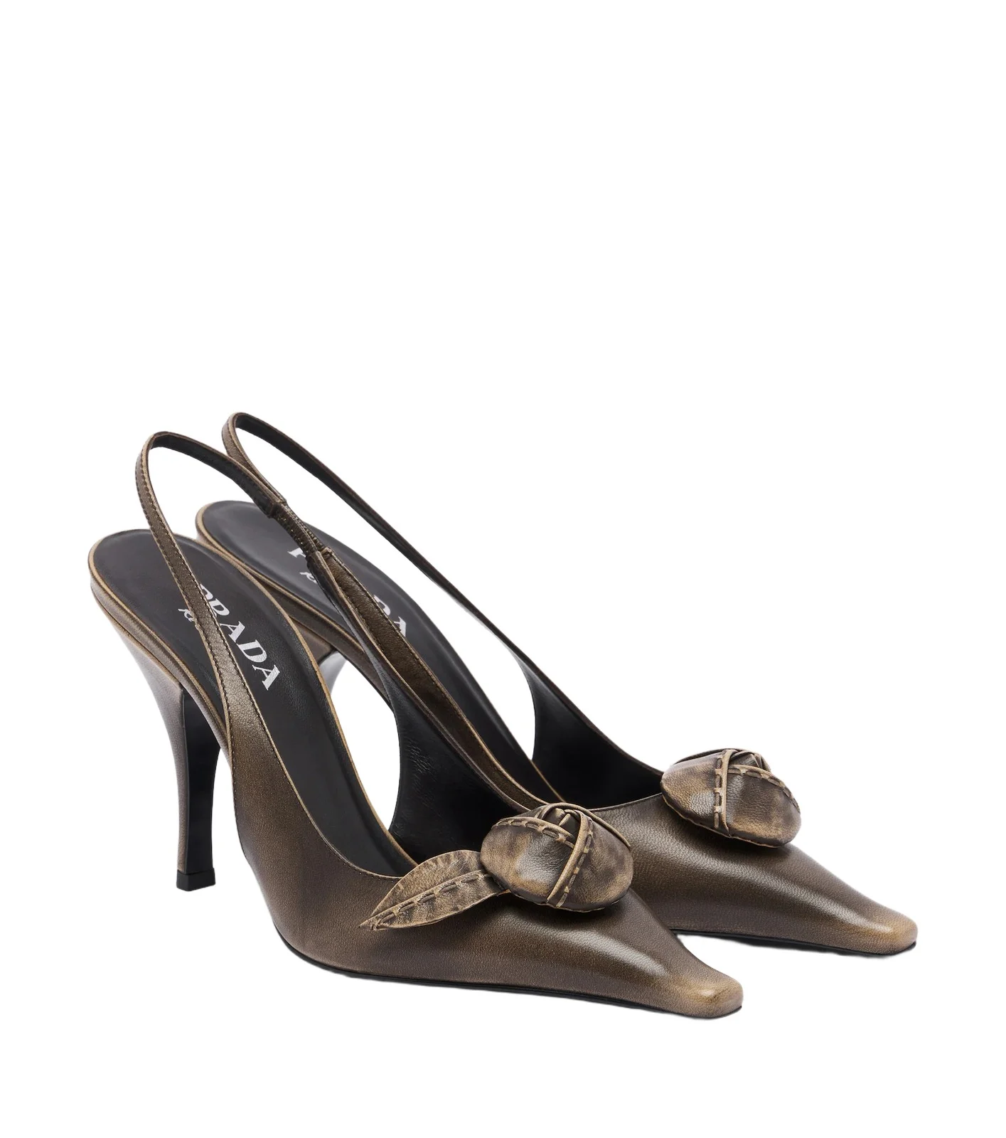 Prada Floral-appliqué leather slingback pumps
