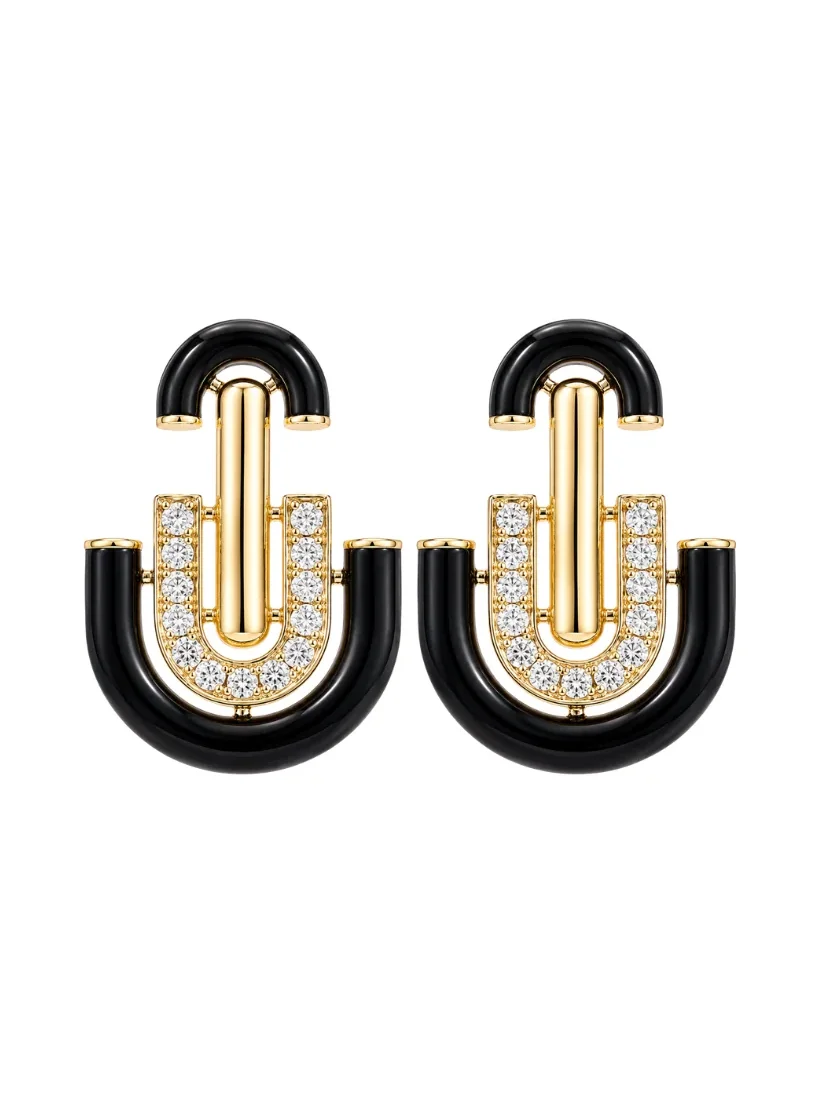 Wish Fine Jewelry 0.57ct Diamond Black Onyx 14K Gold Deco Earrings