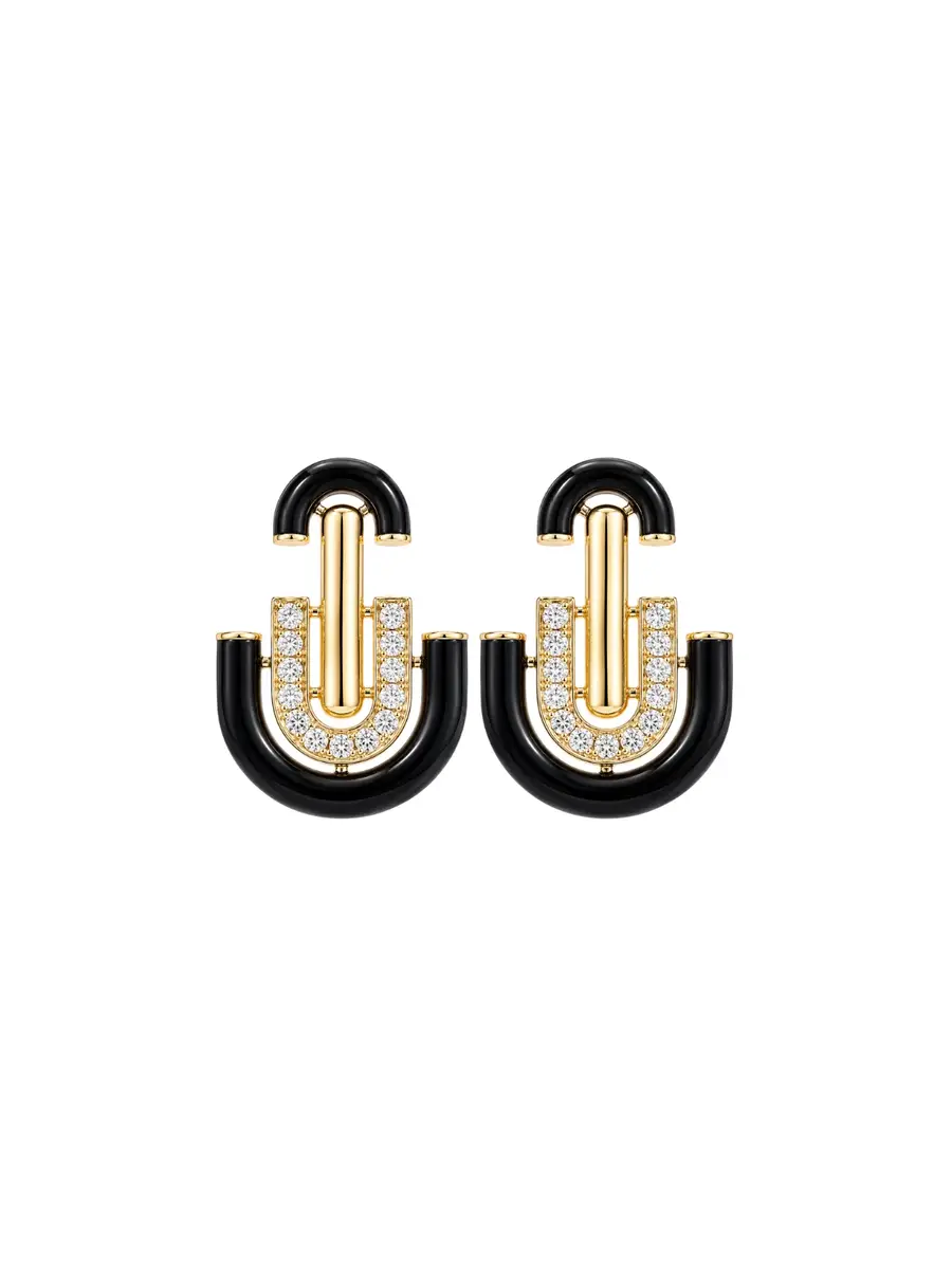Wish Fine Jewelry 0.57ct Diamond Black Onyx 14K Gold Deco Earrings