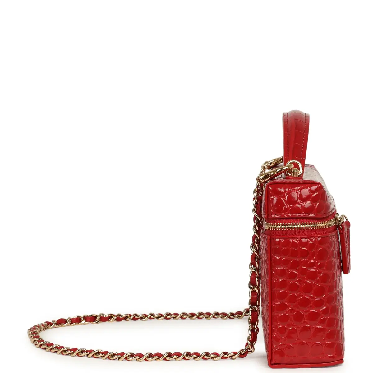 Chanel Chanel Large East West Top Handle Long Vanity Case with Chain Dark Red Croc Embossed Calfskin Gold Hardware | Thumbnail 3