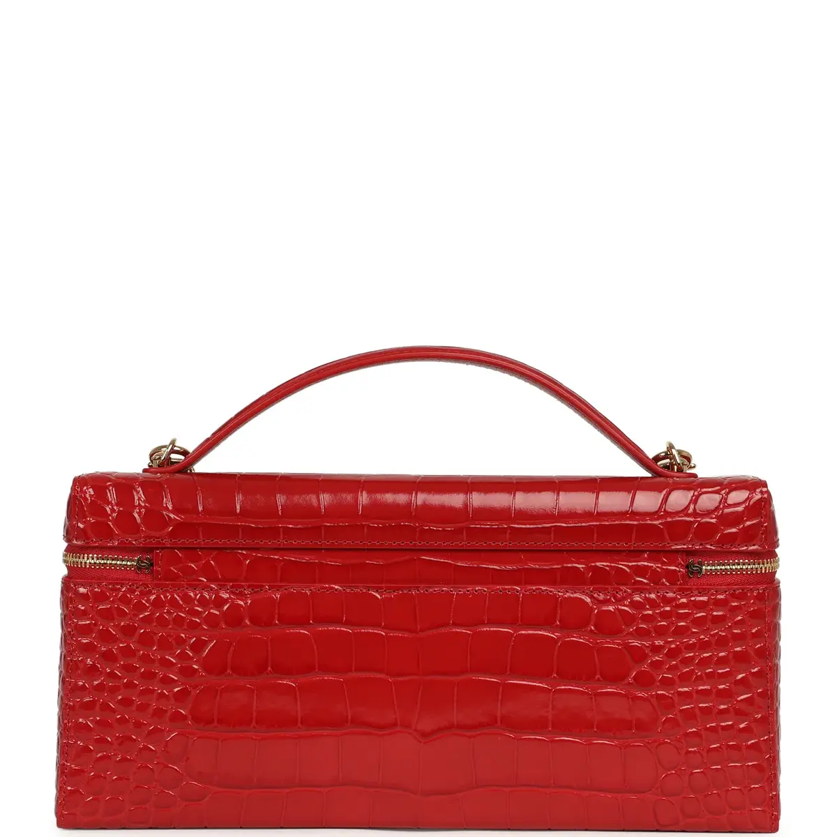 Chanel Chanel Large East West Top Handle Long Vanity Case with Chain Dark Red Croc Embossed Calfskin Gold Hardware | Thumbnail 4