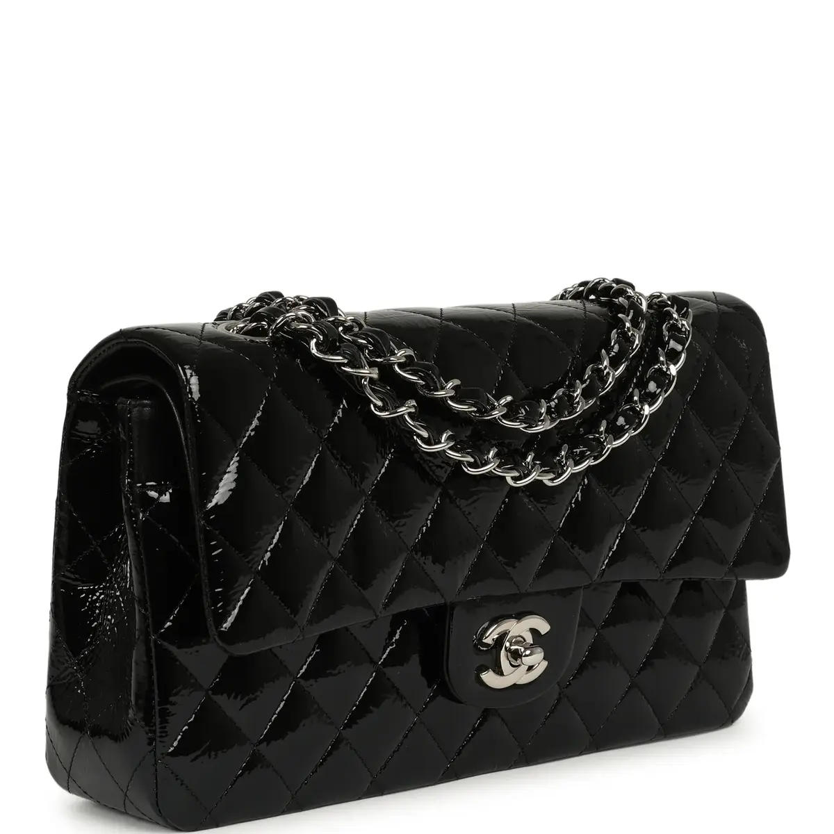 Chanel Chanel Medium Classic Double Flap Bag Black Patent Silver Hardware | Thumbnail 2 Chanel Chanel Medium Classic Double Flap Bag Black Patent Silver Hardware | Thumbnail 2