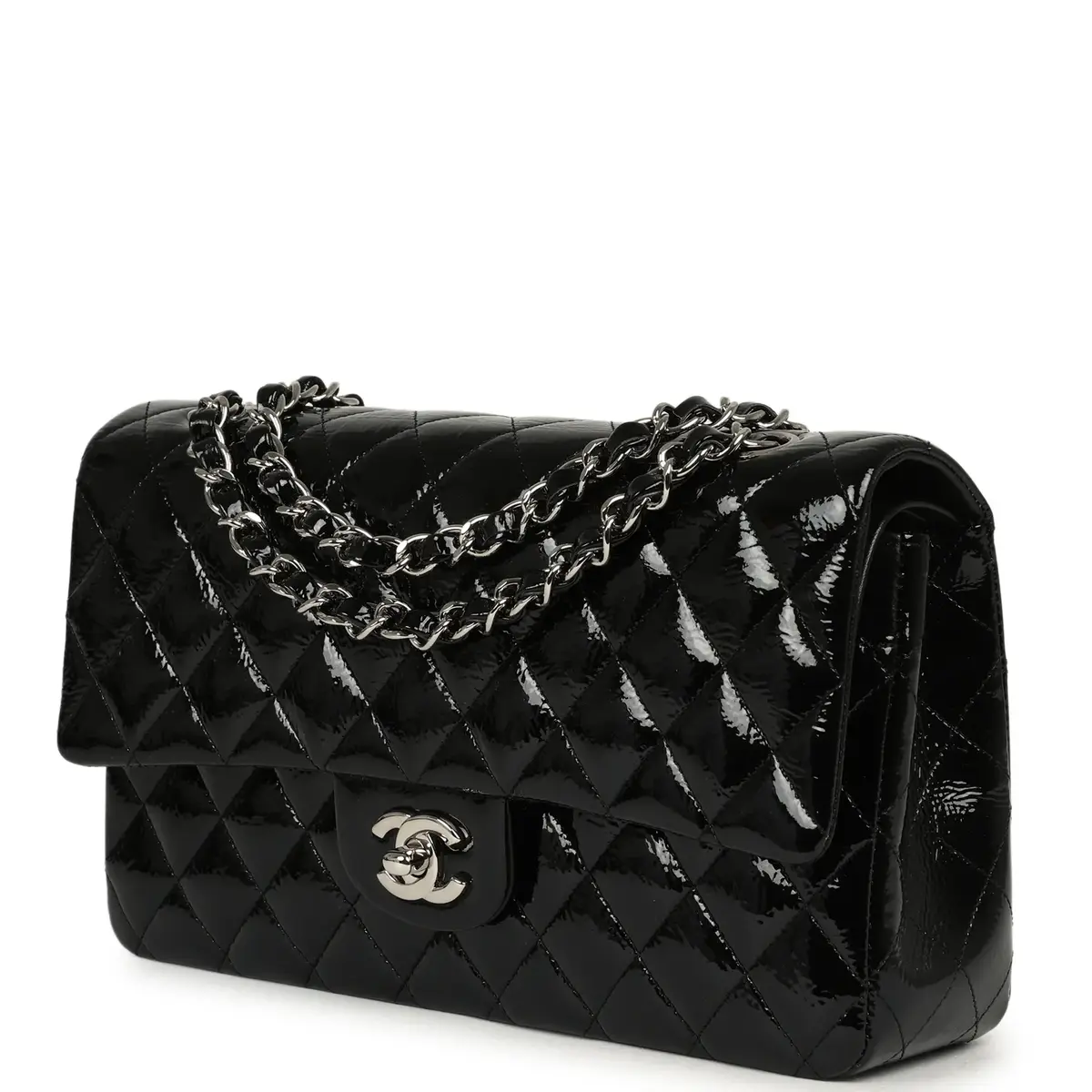 Chanel Chanel Medium Classic Double Flap Bag Black Patent Silver Hardware | Thumbnail 5 Chanel Chanel Medium Classic Double Flap Bag Black Patent Silver Hardware | Thumbnail 5