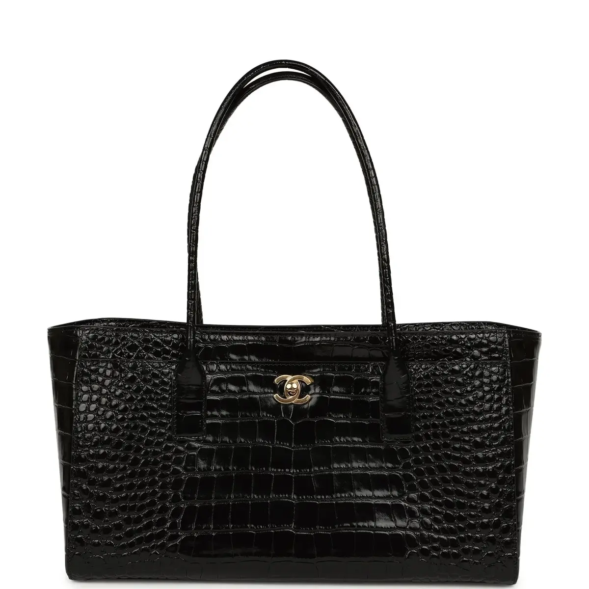 Chanel Small Cerf Shopping Bag Black Croc Embossed Calfskin Gold Hardware Chanel Small Cerf Shopping Bag Black Croc Embossed Calfskin Gold Hardware