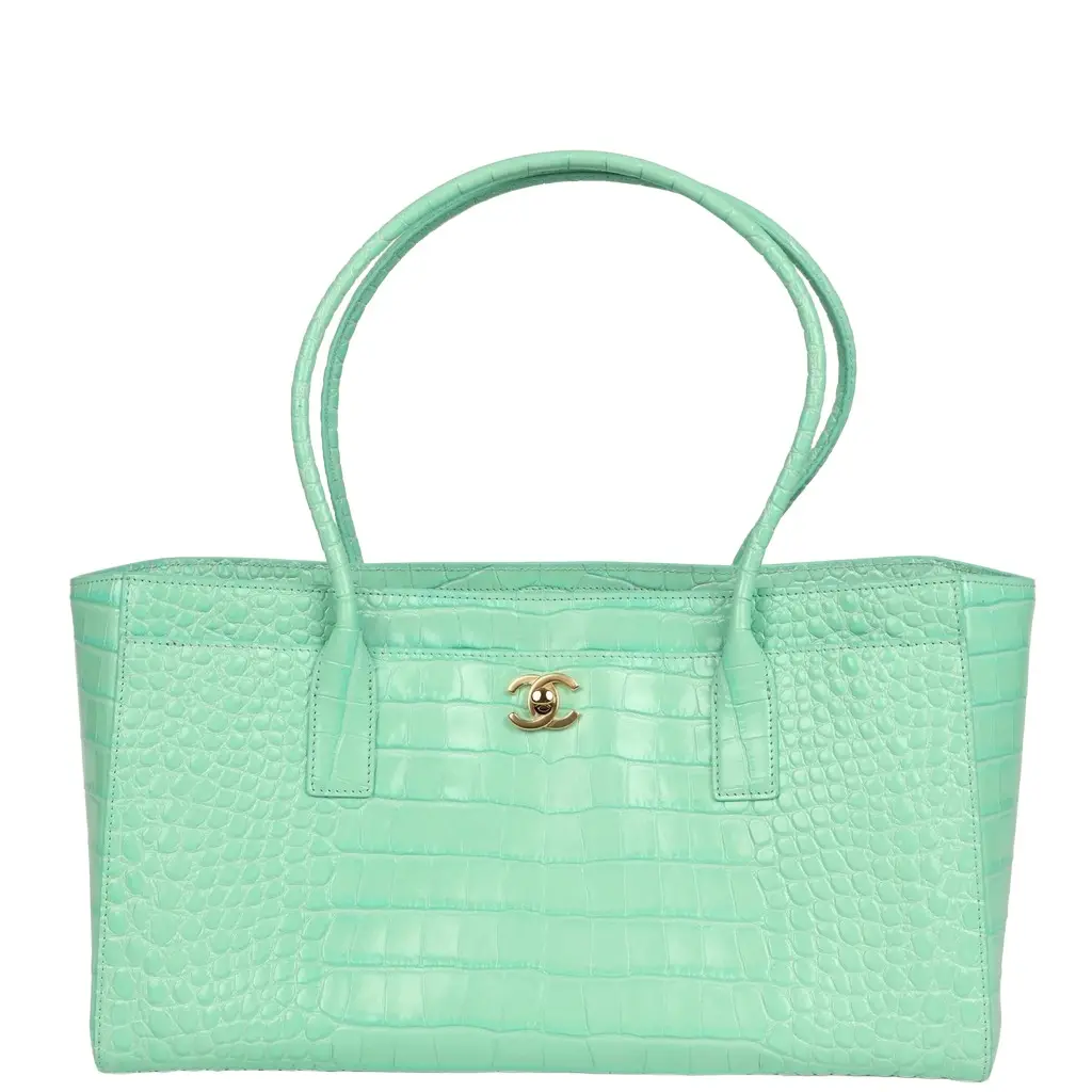 Chanel Small Cerf Shopping Bag Teal Croc Embossed Calfskin Gold Hardware Chanel Small Cerf Shopping Bag Teal Croc Embossed Calfskin Gold Hardware