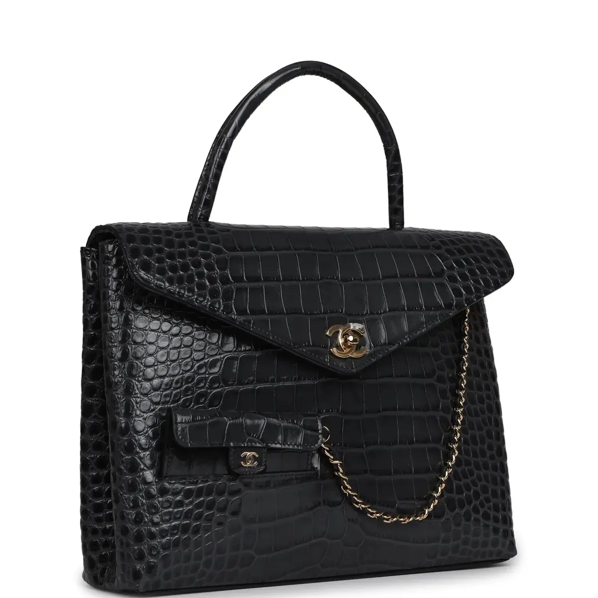 Chanel Chanel Top Handle Envelope Flap Bag Grey Croc Embossed Calfskin Gold Hardware | Thumbnail 2
