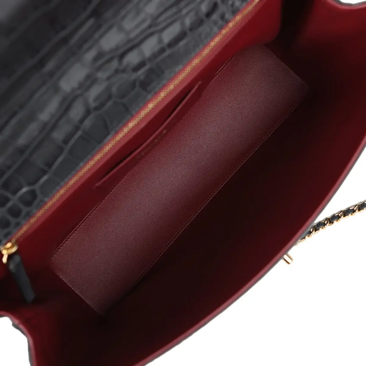 Chanel Chanel Top Handle Envelope Flap Bag Grey Croc Embossed Calfskin Gold Hardware | Thumbnail 11