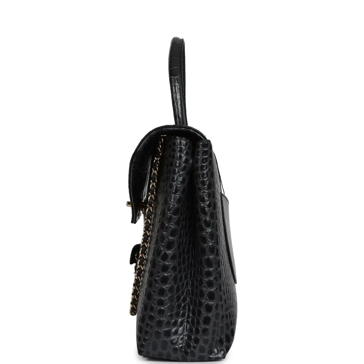 Chanel Chanel Top Handle Envelope Flap Bag Grey Croc Embossed Calfskin Gold Hardware | Thumbnail 3