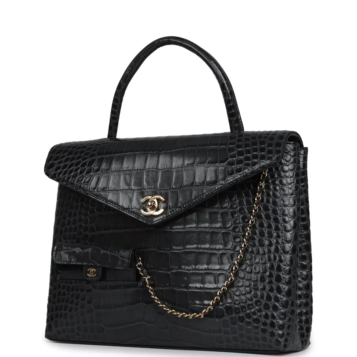 Chanel Chanel Top Handle Envelope Flap Bag Grey Croc Embossed Calfskin Gold Hardware | Thumbnail 5