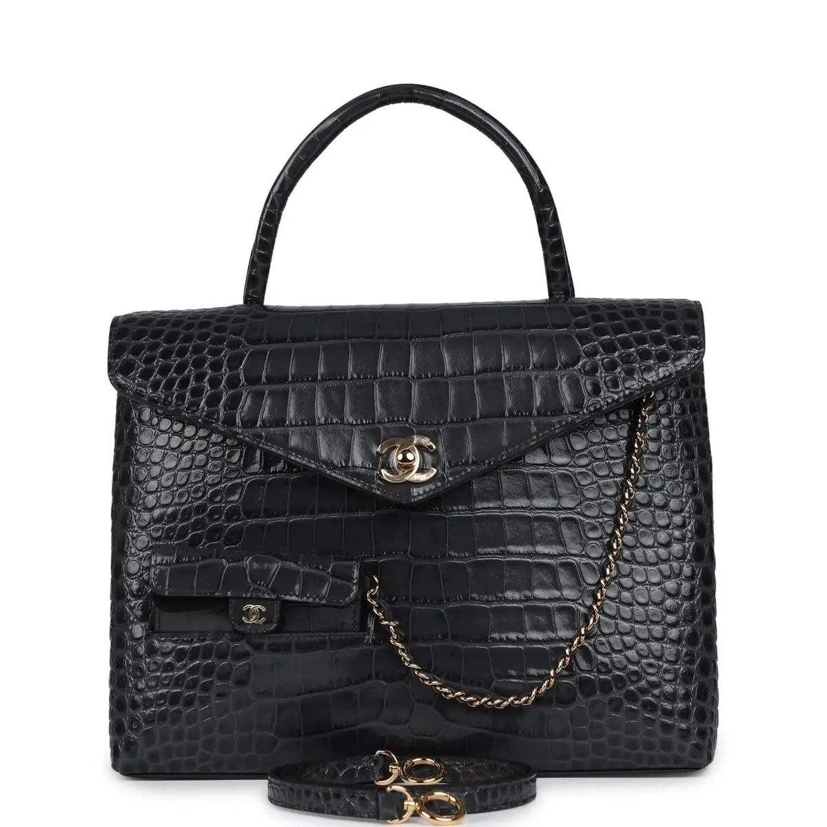 Chanel Chanel Top Handle Envelope Flap Bag Grey Croc Embossed Calfskin Gold Hardware | Thumbnail 7