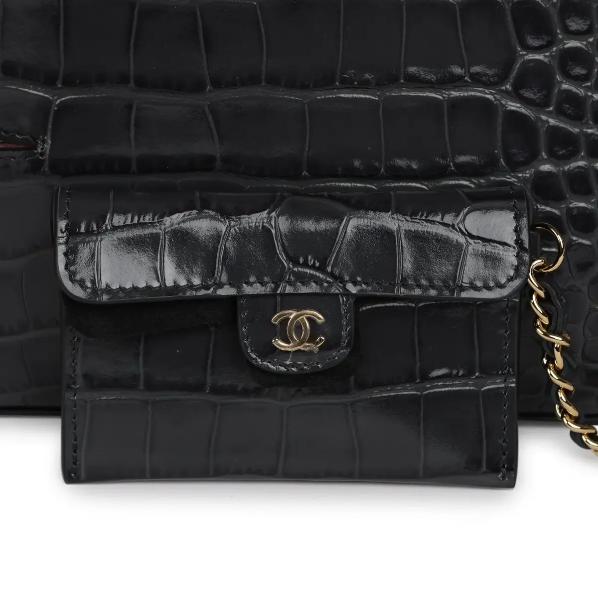Chanel Chanel Top Handle Envelope Flap Bag Grey Croc Embossed Calfskin Gold Hardware | Thumbnail 8