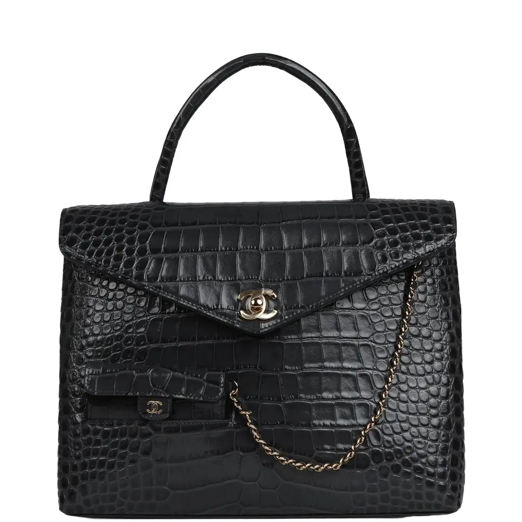 Chanel Chanel Top Handle Envelope Flap Bag Grey Croc Embossed Calfskin Gold Hardware