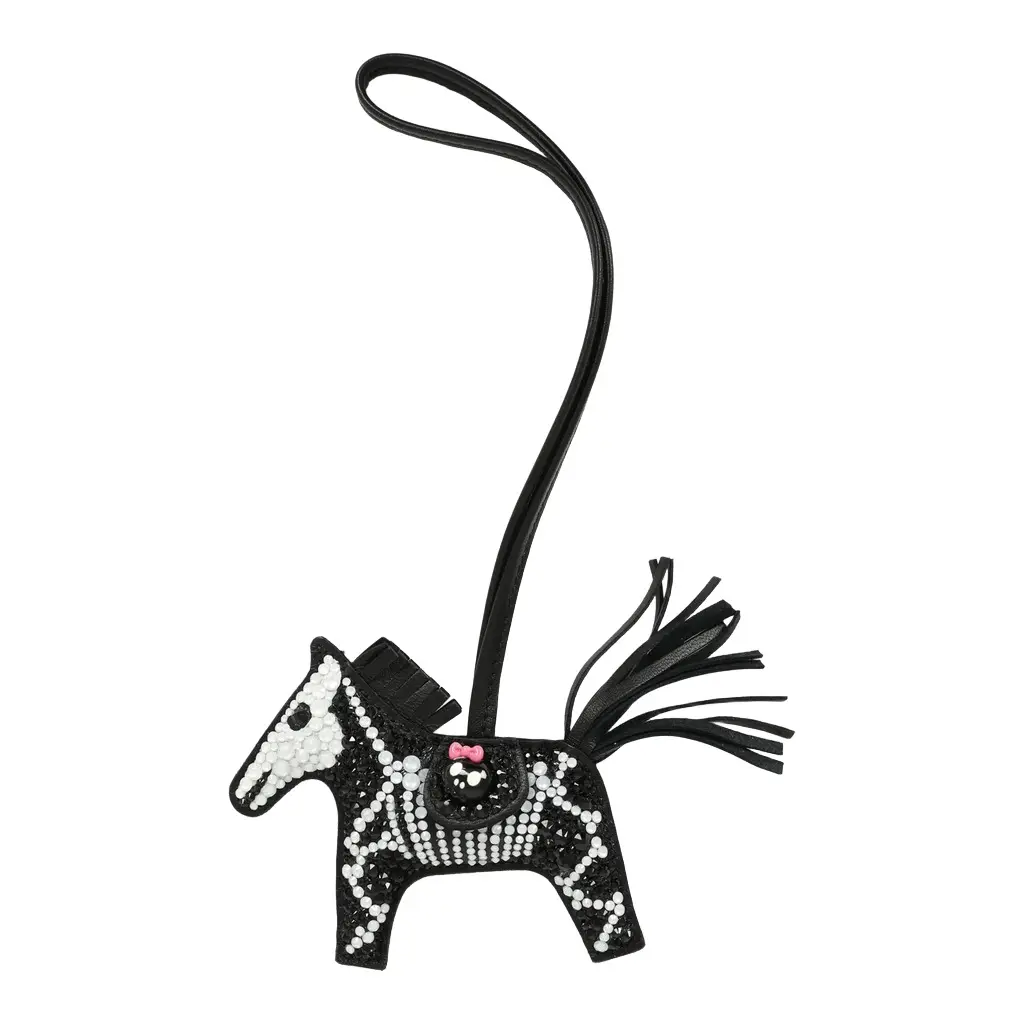 HERMÈS Custom Skeleton Swarovski Crystal Hermes Bedazzled Pegase Rodeo Bag Charm PM So Black Milo Lambskin
