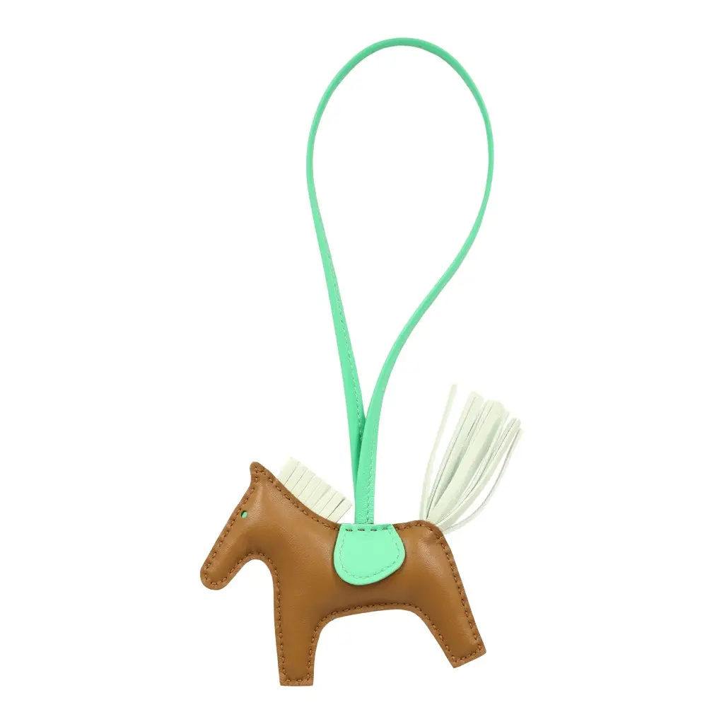 HERMÈS Hermes Rodeo Bag Charm PM Gold, Vert Comics, Vert Peppermint Milo Lambskin
