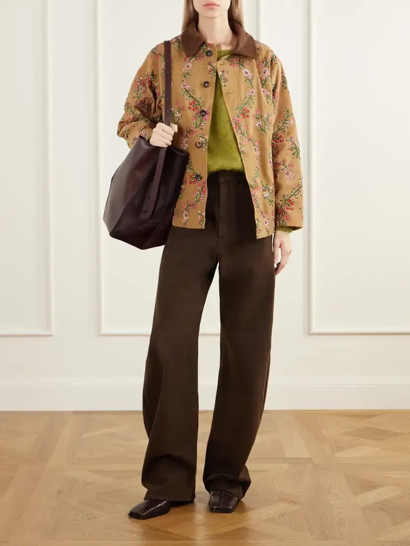Kartik Research Chintz Sequin-embellished Floral-embroidered Suede-trimmed Cotton-canvas Jacket | Thumbnail 2 Kartik Research Chintz Sequin-embellished Floral-embroidered Suede-trimmed Cotton-canvas Jacket | Thumbnail 2