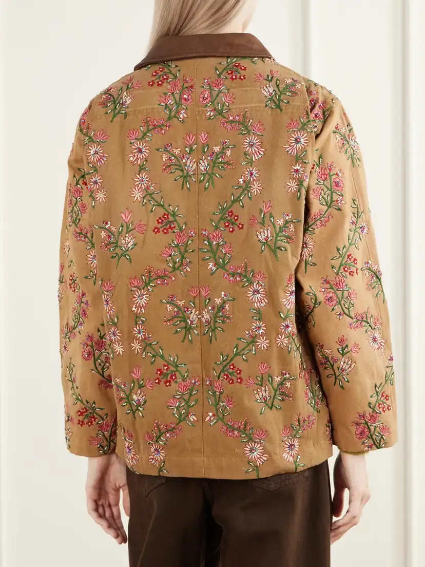 Kartik Research Chintz Sequin-embellished Floral-embroidered Suede-trimmed Cotton-canvas Jacket | Thumbnail 4 Kartik Research Chintz Sequin-embellished Floral-embroidered Suede-trimmed Cotton-canvas Jacket | Thumbnail 4
