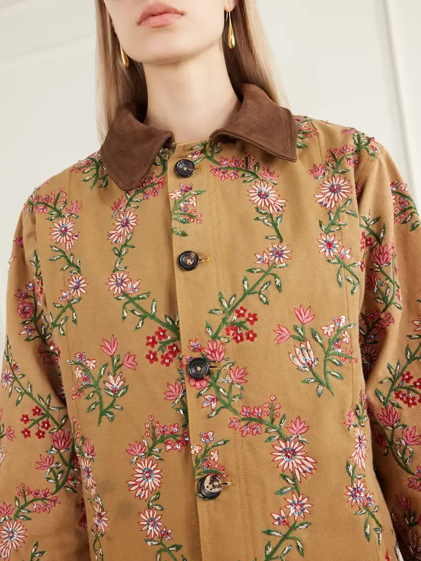 Kartik Research Chintz Sequin-embellished Floral-embroidered Suede-trimmed Cotton-canvas Jacket | Thumbnail 5 Kartik Research Chintz Sequin-embellished Floral-embroidered Suede-trimmed Cotton-canvas Jacket | Thumbnail 5